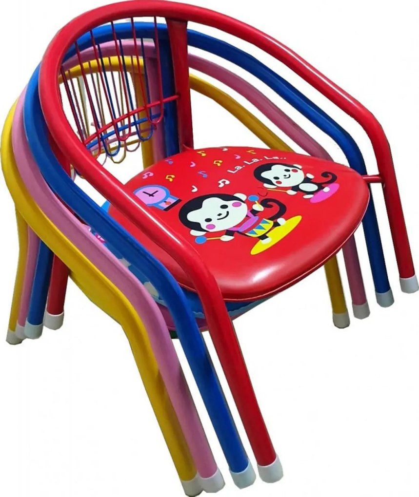 Set 4 scaune metalice pentru copii Novokids™ Little chair , Sezut moale cu sunete, Pentru interior si exterior, Dimensiuni 36x36x34 cm , Vopsea