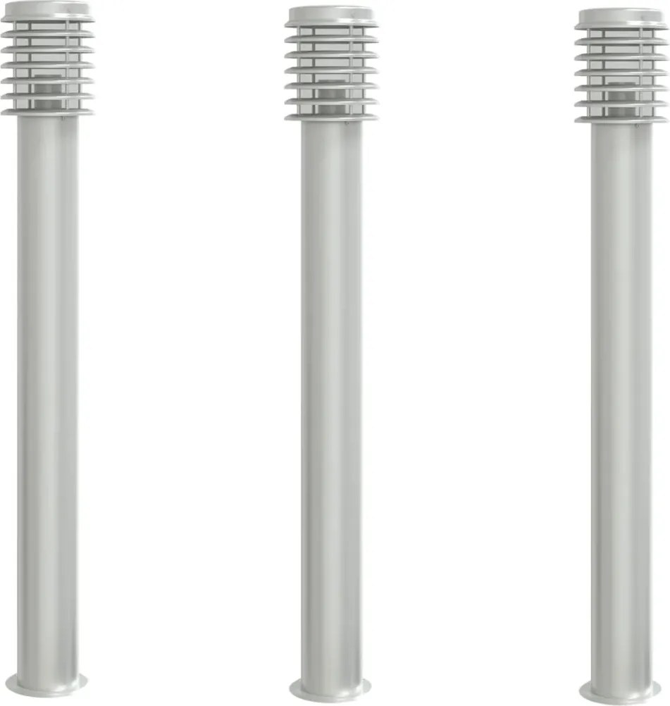 vidaXL Lămpi exterioare de podea 3 buc argintiu 110 cm oțel inoxidabil