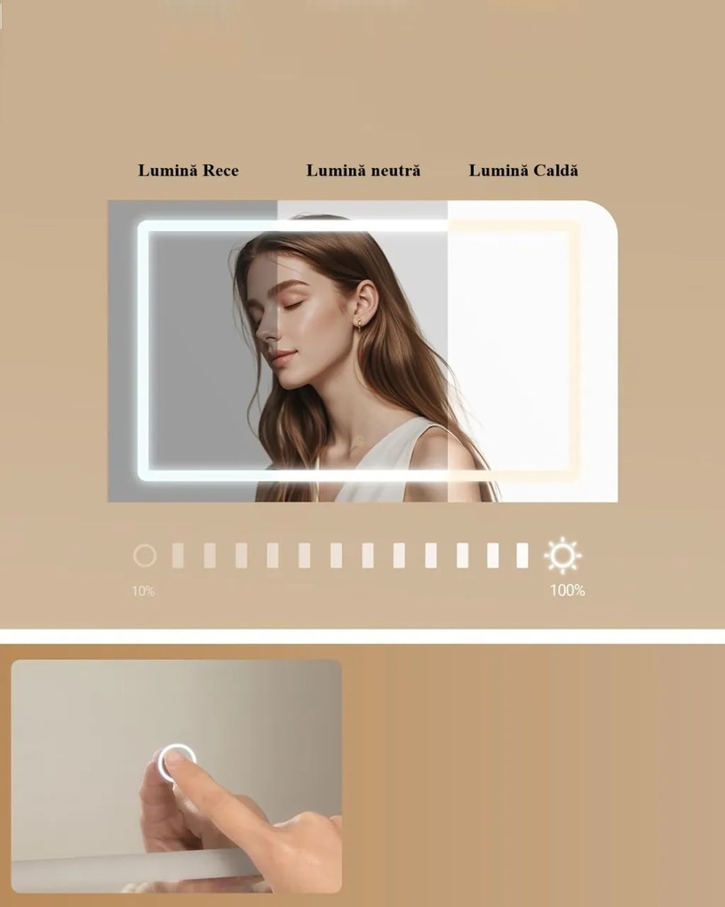 Masuta machiaj cu Oglinda LED si 5 Sertare pentru Cosmetice, Set Masa toaleta 120 cm, Alb, masuta cosmetica, vanity - SEA32