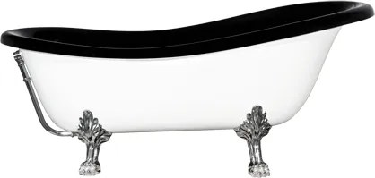 Cada retro free-standing Besco Otylia cu picioare albe 170 x 77 cm, interior negru, exterior alb