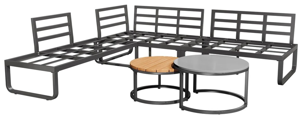 Set de mobilier de grădină pentru 4-5 locuri, 2 mese de cafea integrate, perne de șezut și perne confortabile, Gri