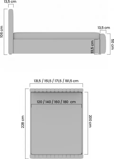 Pat tapițat Nicole 140x200 cu ladă de depozitare - bej catifea Velluto 1