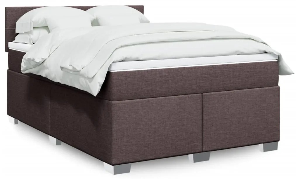 vidaXL Pat box spring cu saltea, maro închis, 140x200 cm, textil