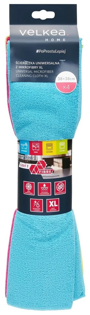 Set 4 lavete XL universale, microfibra, 38 x 38 cm, Velkea