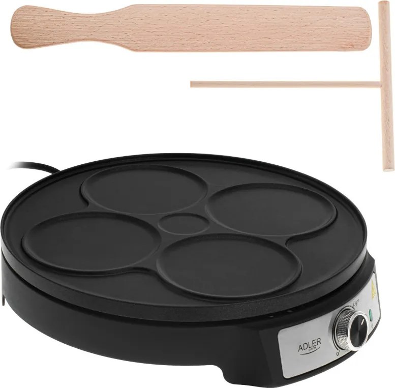 Aparat pentru clătite Adler AD 3093, 1600W, 30 cm, Ustensile incluse, Negru/Inox