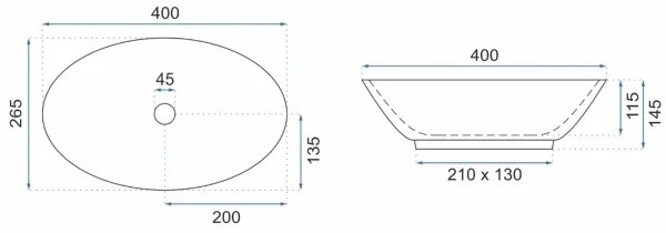 REA-U5804 - Lavoar pentru blat PAMELA MINI, 26,5 x 40 cm, ceramică, alb lucios