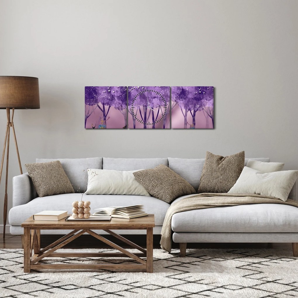 Tablou - Cerbi în pădurea magică (cu ceas) (90x30 cm)