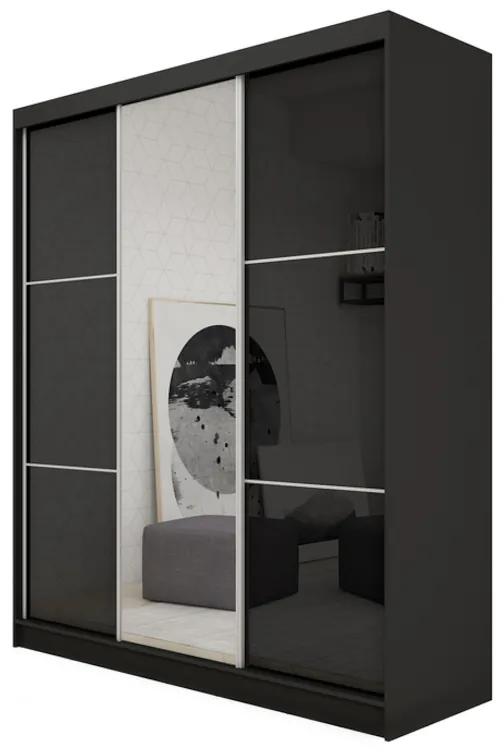 Expedo Dulap cu uși glisante și oglindă BIBIANA, negru, 180x216x61