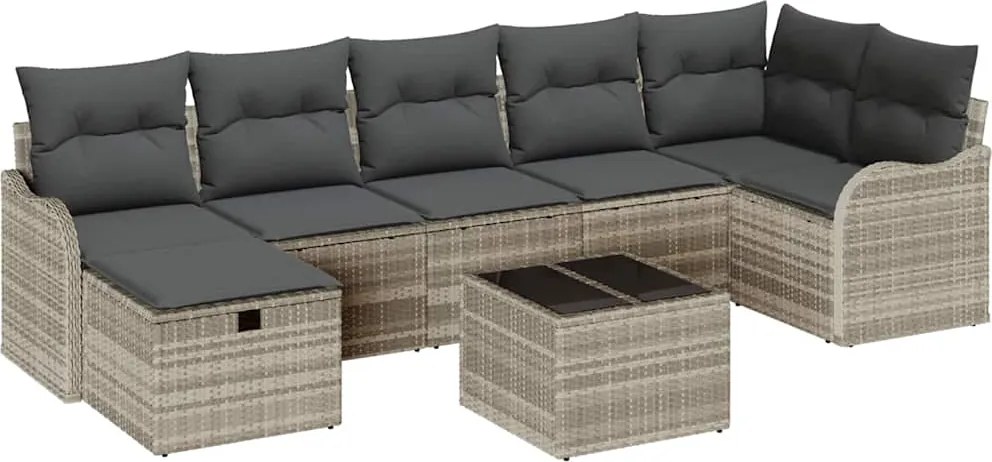 vidaXL Set de canapele pentru grădină 8 pcs Gri deschis Rattan poli