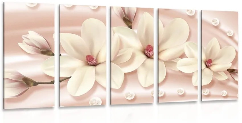Tablou 5-piese magnolie de lux cu perle