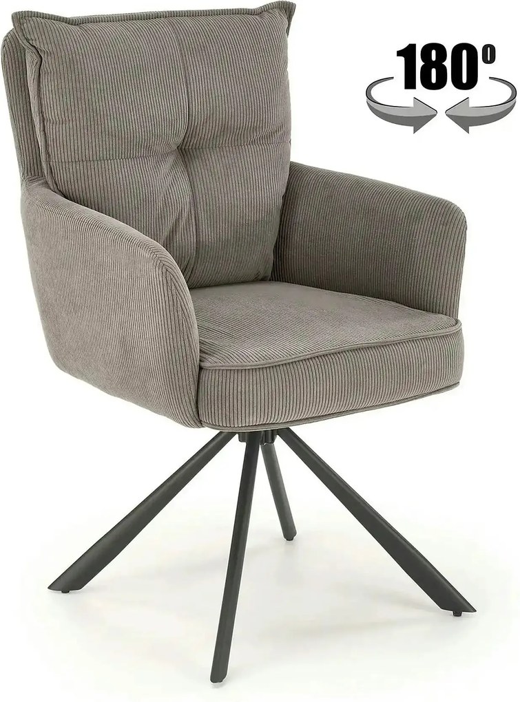 Scaun rotativ K528, gri/negru, stofa catifelata/metal, 60x67x90 cm