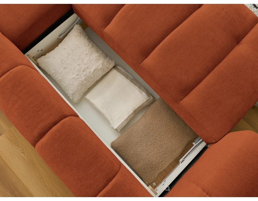 Colțar cărămiziu extensibil/cu spațiu de depozitare (cu colț pe partea dreaptă/cu șezlong) Fuji – Bobochic Paris