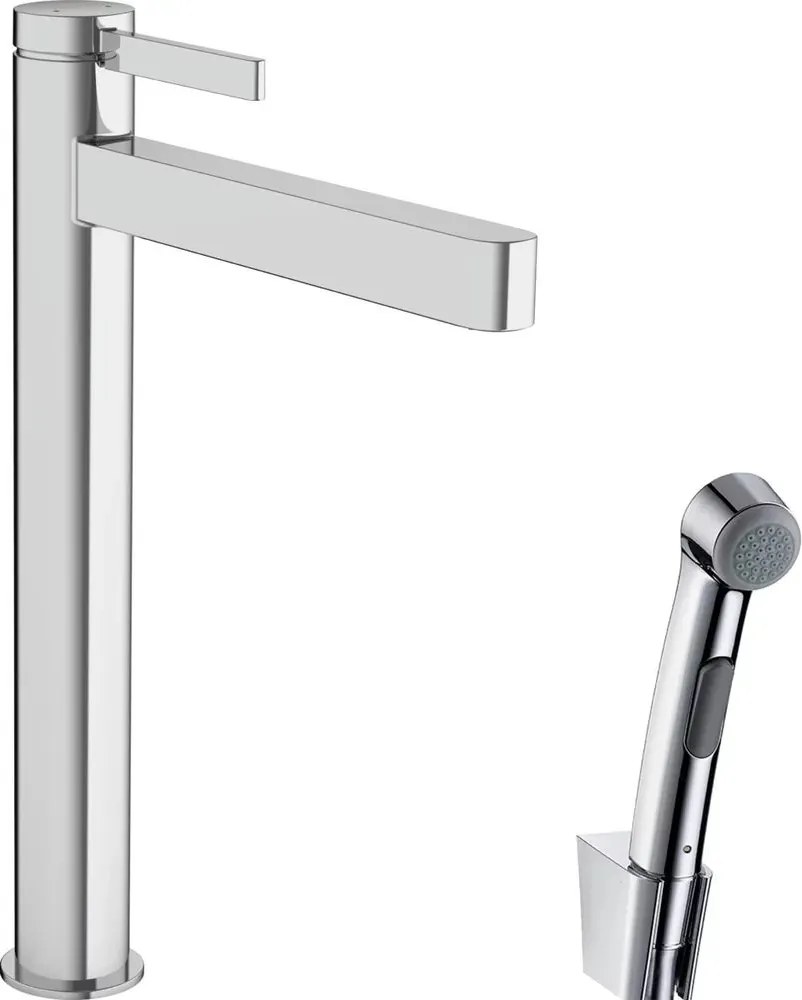 Baterie lavoar inalta Hansgrohe Finoris 260 cu dus igienic si ventil Push-Open crom