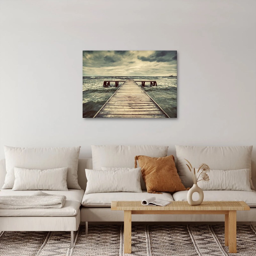 Tablou cu dig din lemn la mare (70x50 cm)