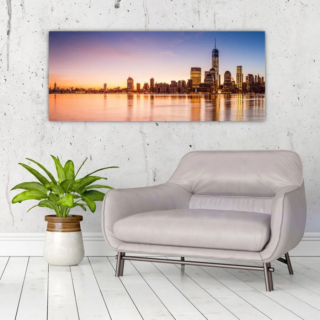 Tablou cu oraș în apus de soare (120x50 cm)