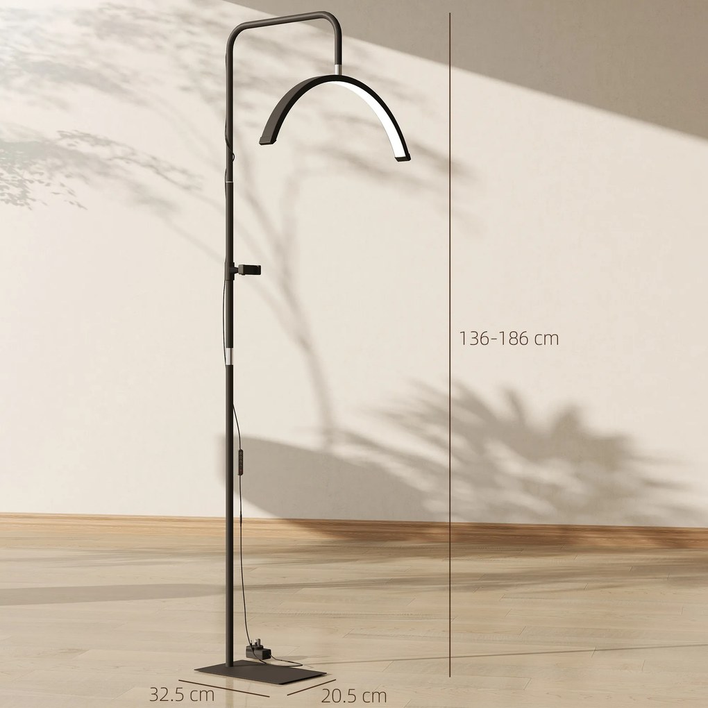 HOMCOM Lampă de Podea LED cu Cap Semilună, Înălțime și Temperatură de Culoare Reglabile, Telecomandă, Negru | Aosom Romania