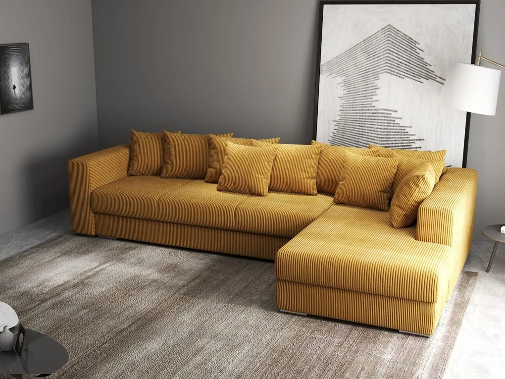 Colțar extensibil dumonde cu ladă de depozitare si sezut confortabil din spuma high-density, Gloria Zoom Mustar II 320x183 cm