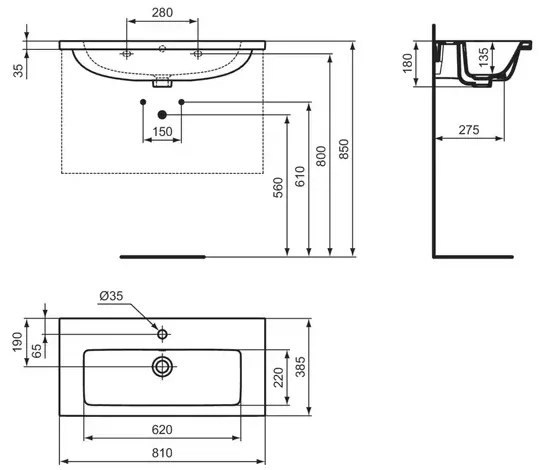 Lavoar suspendat Ideal Standard i.life S alb lucios 81 cm