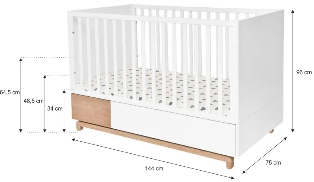 Patut copii Nomi 70x140 cm cu sertar