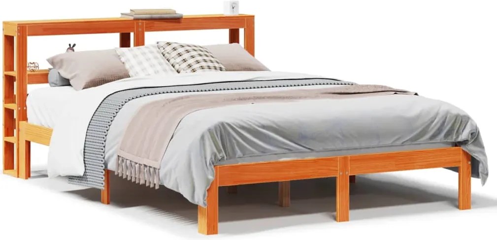 vidaXL Cadru pat fără saltea, maro ceruit, 135x190 cm, lemn masiv pin