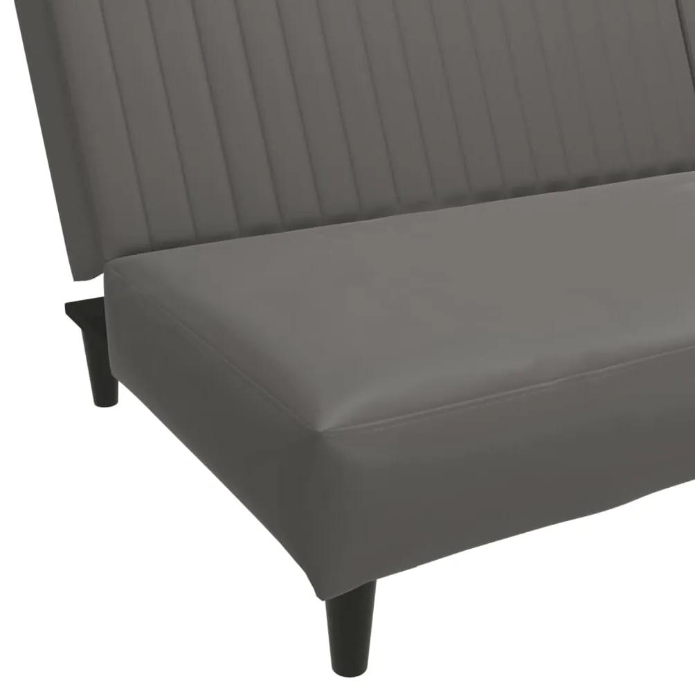 Canapea extensibila 2 locuri si taburet, gri, piele ecologica Gri, Cu scaunel pentru picioare