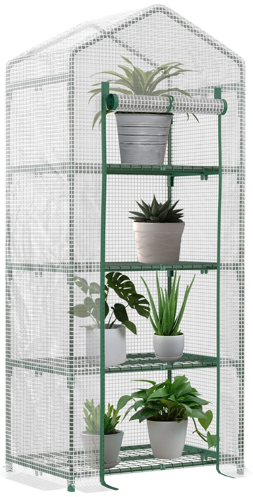 Outsunny Seră Verticală pentru Balcon și Terasă cu 4 Rafturi, Structură din Oțel și PE, 70x50x160 cm, Alb | Aosom Romania