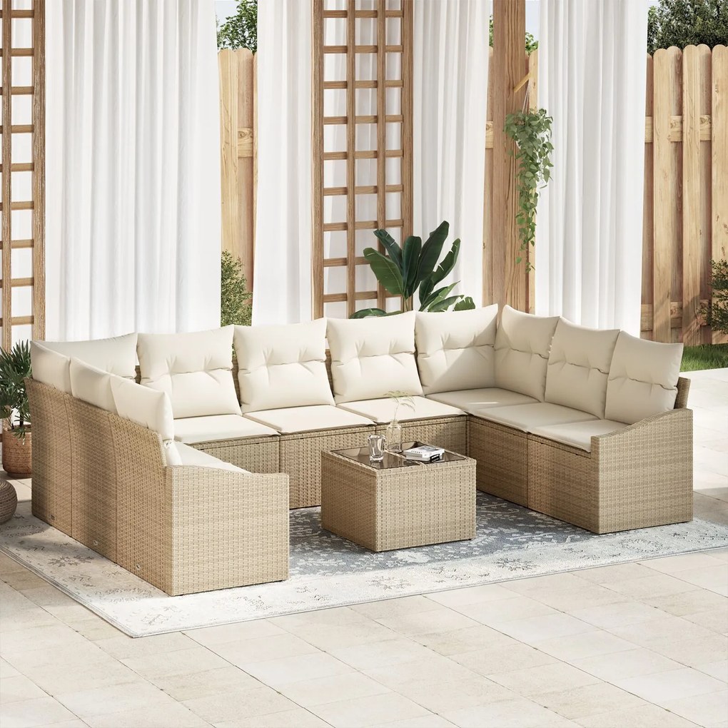 vidaXL Set de canapele pentru grădină 10 pcs Bej Rattan poli
