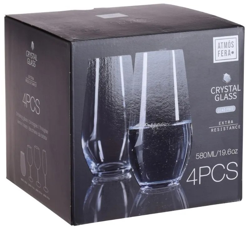 Set 4 pahare pentru apă, din sticlă cristalină, 580 ml, Excellent Houseware