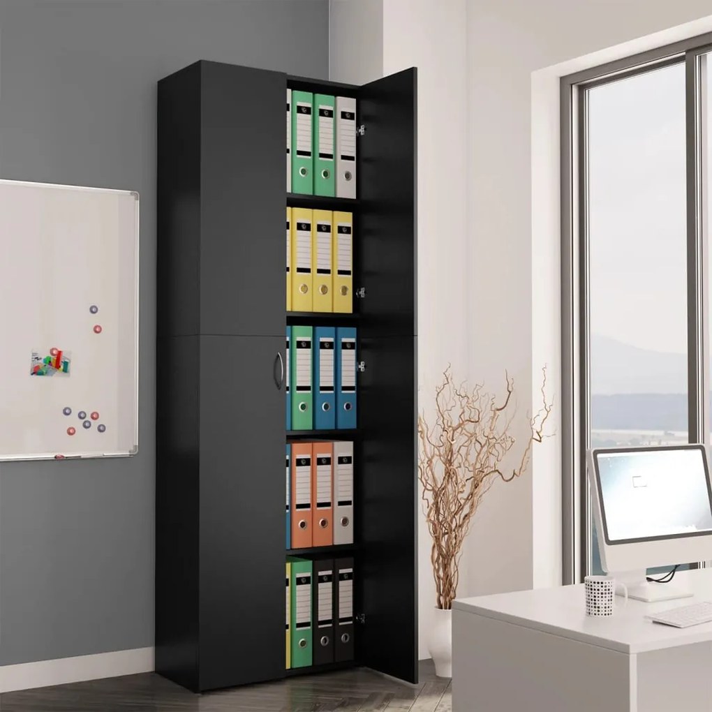800298 vidaXL Dulap de birou, negru, 60x32x190 cm, lemn prelucrat