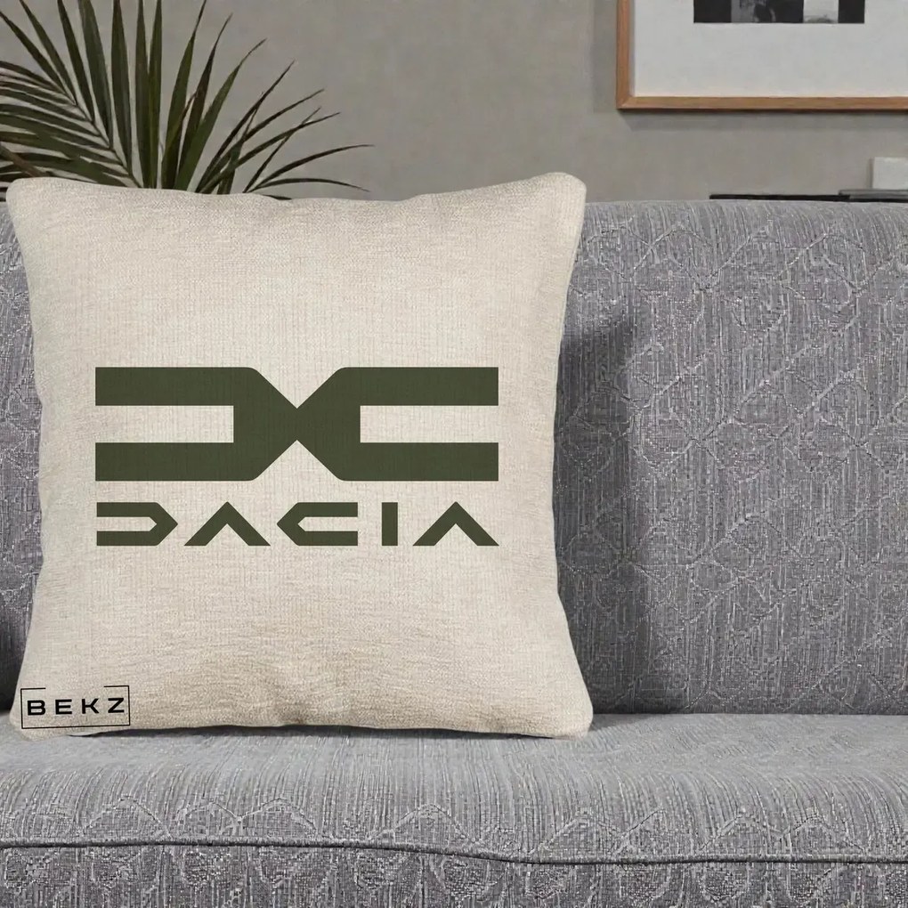 Perna Personalizata cu emblema Dacia, 40x40 cm, Bej Canapea, Husa Detasabila, Perna Inclusa, BEKZ®