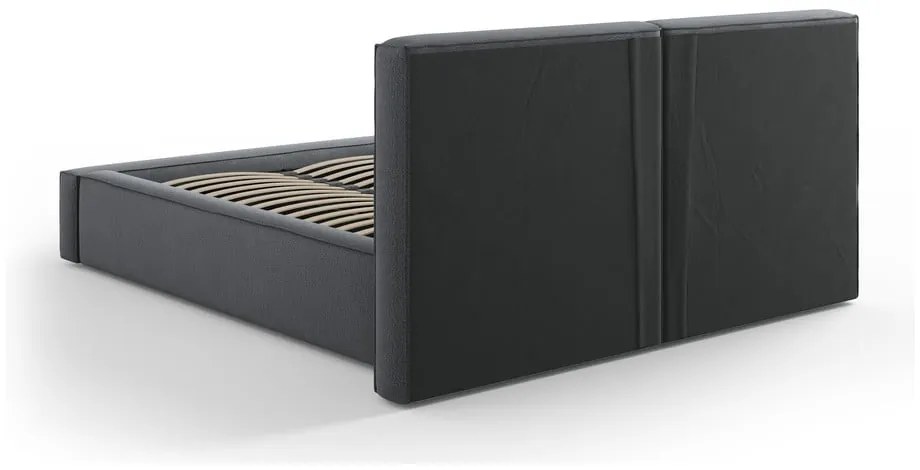 Pat matrimonial gri închis tapițat cu spațiu de depozitare și somieră 180x200 cm Arendal – Cosmopolitan Design