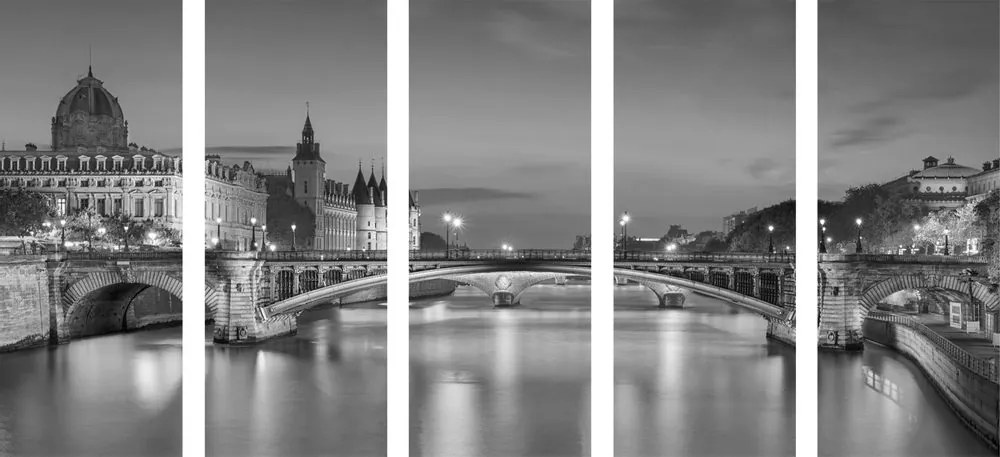 Tablou 5-piese panorama orbitoare ale Parisului în design alb-negru