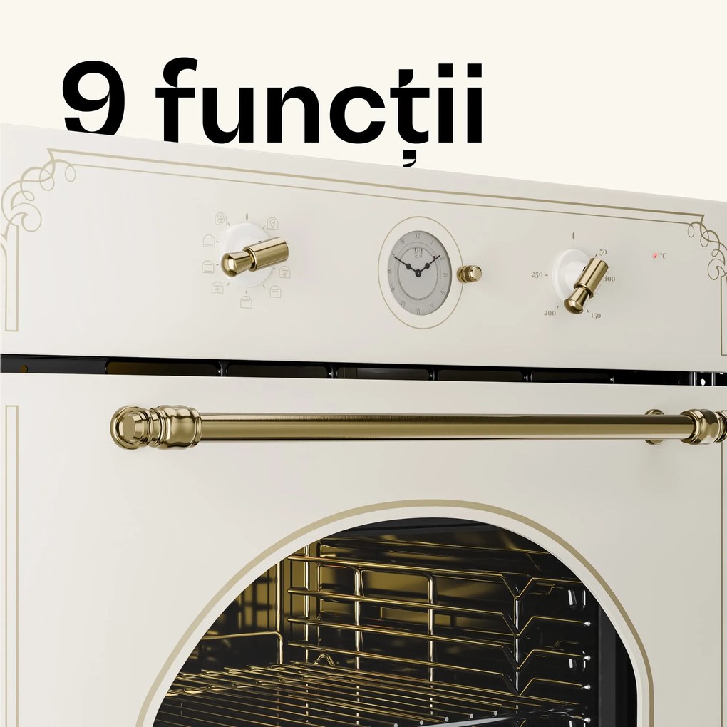 Klarstein Victoria, cuptor încorporat design retro 9 funcții, 50-250 ° C fildeș