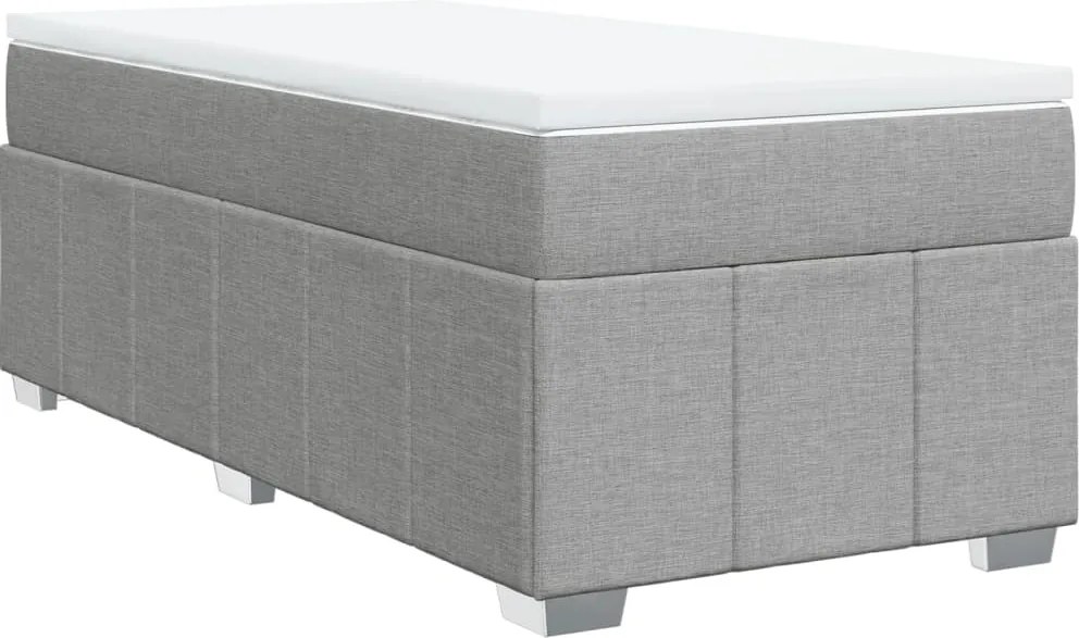 vidaXL Pat box spring cu saltea, gri deschis, 90x200 cm, textil