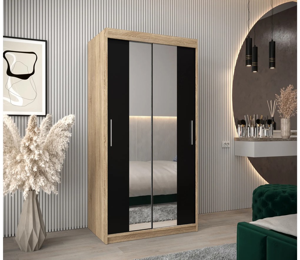 Dulap de haine 100 cm Toki 1 (stejar sonoma + negru mat). 1064885