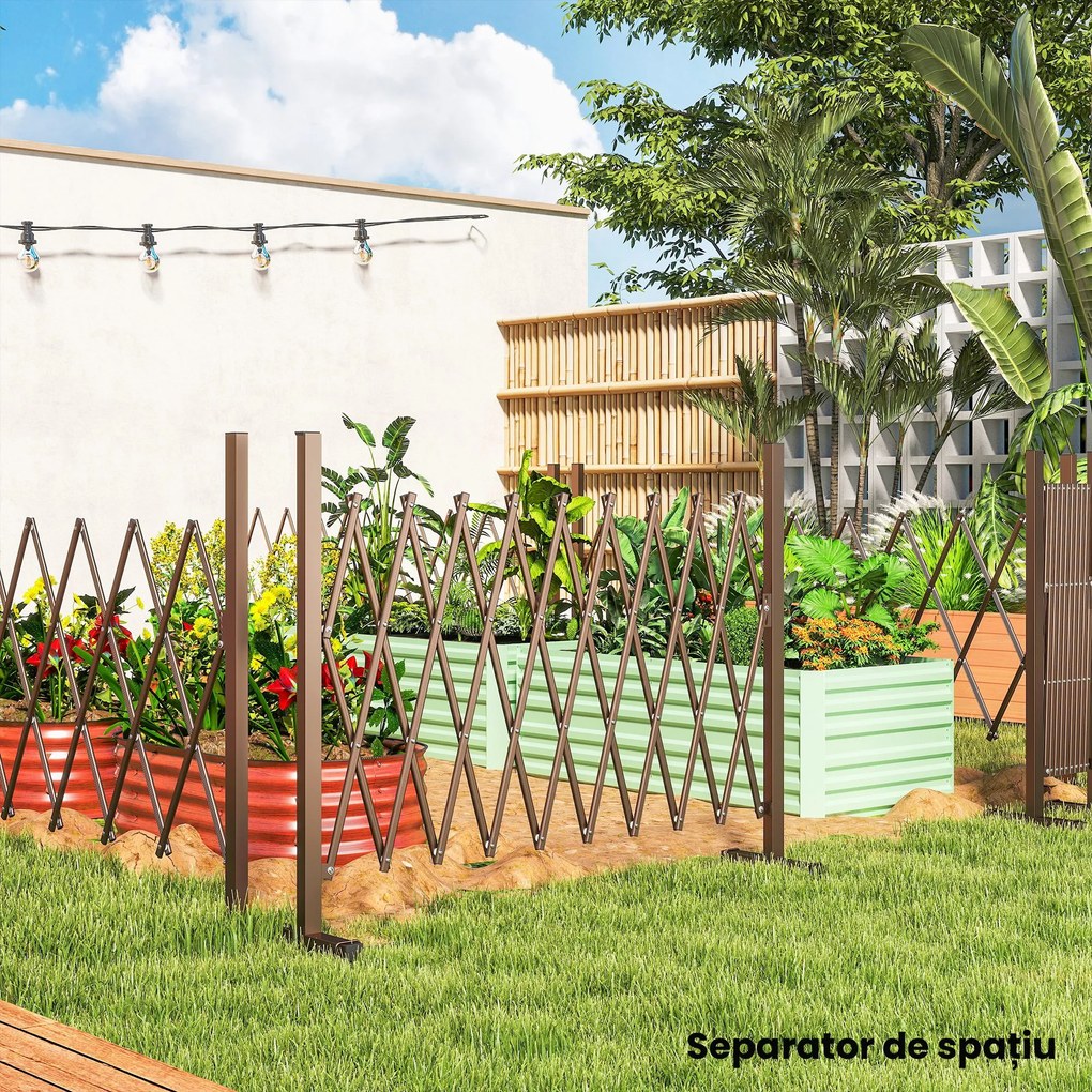 Outsunny Trellis Extensibil Freestanding Gard Mobil Pliabil, Panou Ecran Grădină Aluminiu, 250x103,5cm, Cafea Închis | Aosom Romania
