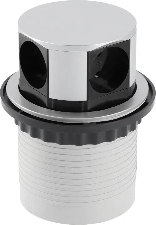 Priză încorporabilă în blat Comfort GTV, 4 prize Schuko, aluminiu, D:100 mm Aluminiu, Aluminiu, D:100 mm
