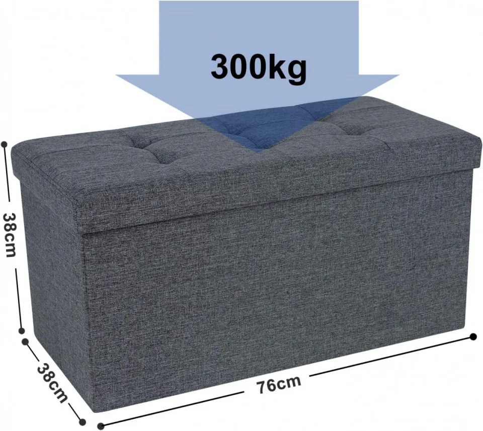 Bancheta cu capac si spatiu depozitare, textil / MDF, gri inchis, Songmics