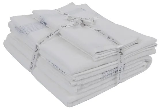 Set cadou prosoape și prosop de corp AQUA, 5 buc Alb – Broderie roz Set (2 buc 33x33cm, 2 buc prosop 45x90cm, prosop de corp 75x150cm)