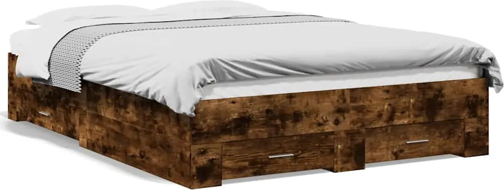vidaXL Cadru pat cu sertare stejar fumuriu 135x190 cm lemn prelucrat