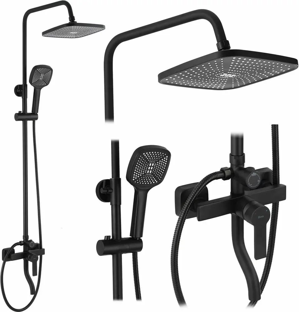 Coloana de dus cu baterie monocomanda negru mat Rea Argus