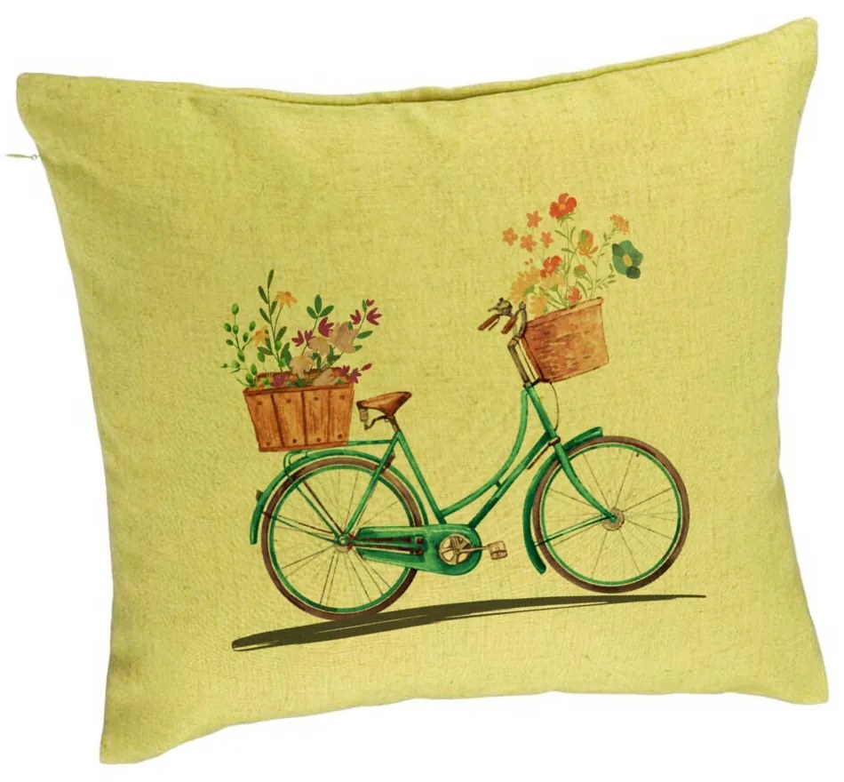 Perna Decorativa, Model Bicicleta Floarala, 40x40 cm, Verde, Husa Detasabila, Burduf