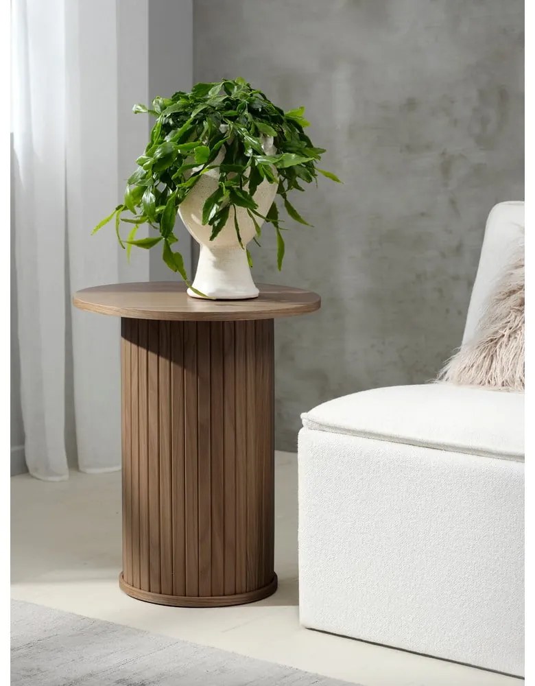 Măsuță auxiliară rotundă cu aspect de lemn de stejar ø 50 cm Nola – Unique Furniture