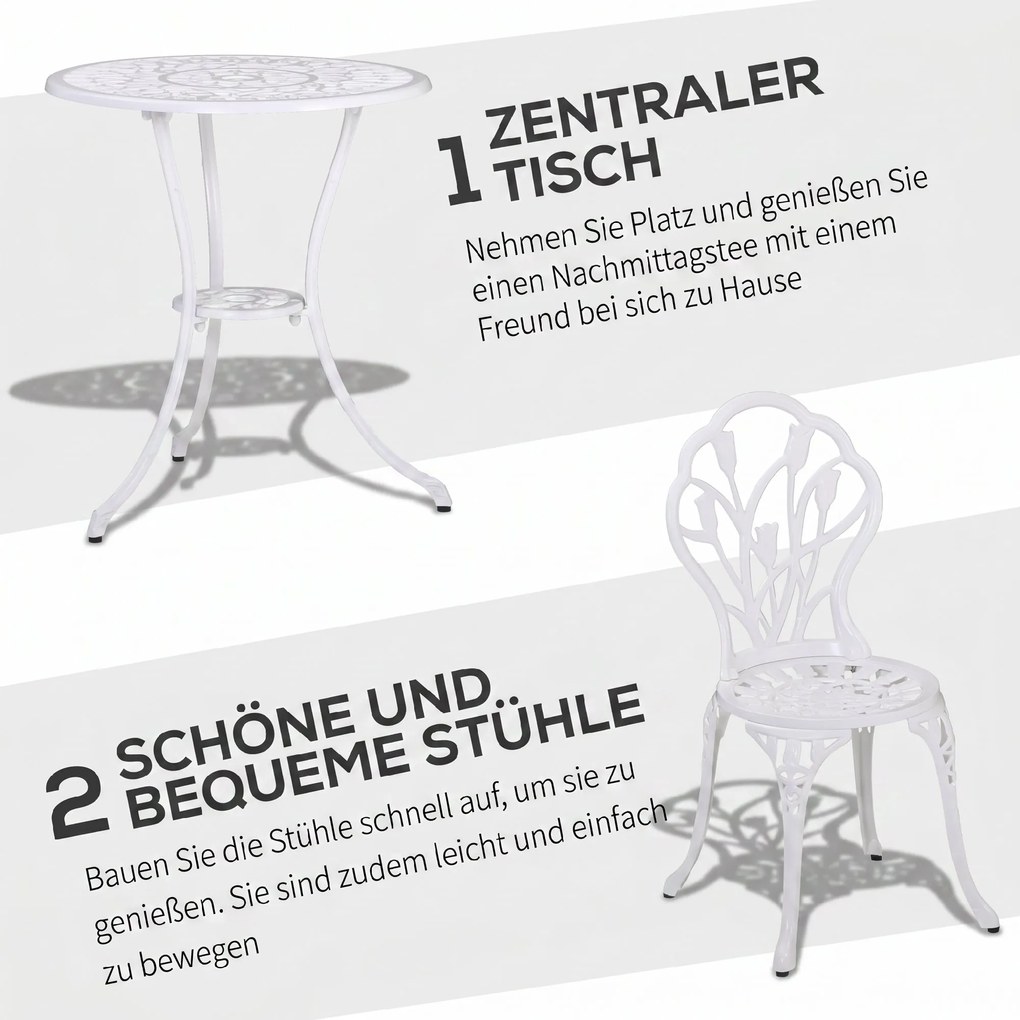 Outsunny Set de Gradina 3 Piese din Aluminiu cu 2 Scaune