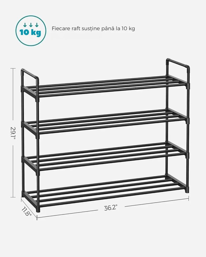 Raft pentru pantofi TORINO, 4 polițe, 30x92x74cm, negru SongmicsHome