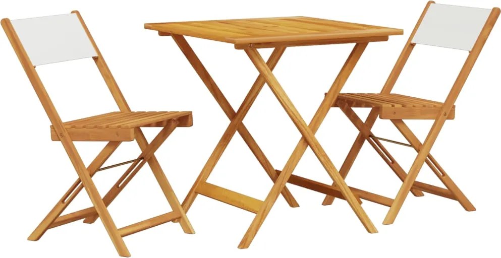 vidaXL Set mobilier bistro, 3 piese, textil alb crem/lemn masiv