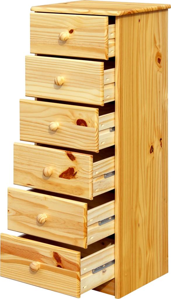 Comoda inalta cu 6 sertare din lemn de pin masiv natur