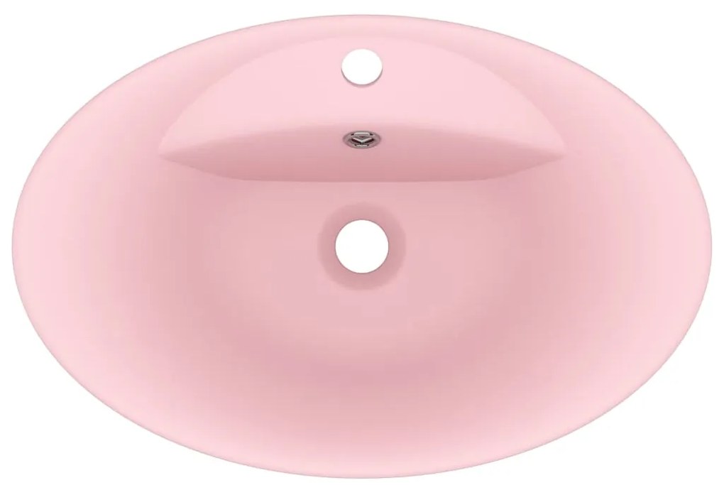 Chiuveta lux cu preaplin, roz mat, 58,5x39 cm ceramica, oval matte pink