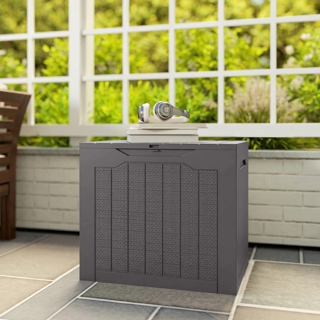 Outsunny Cufăr de depozitare exterior 93L cu mânere încastrate, cufăr de depozitare etanș 56 x 41 x 50 cm, maro | Aosom Romania
