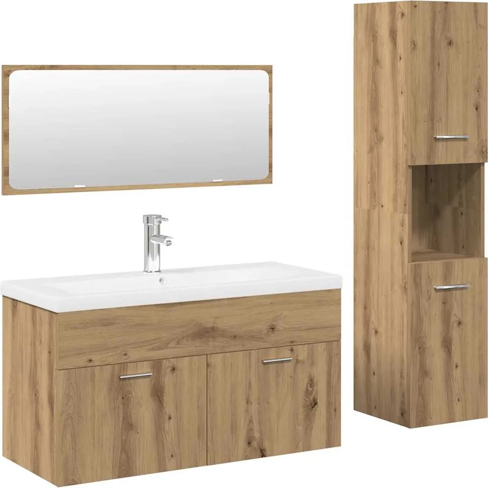 vidaXL Set mobilier de baie, 4 piese, stejar artizanal, lemn prelucrat